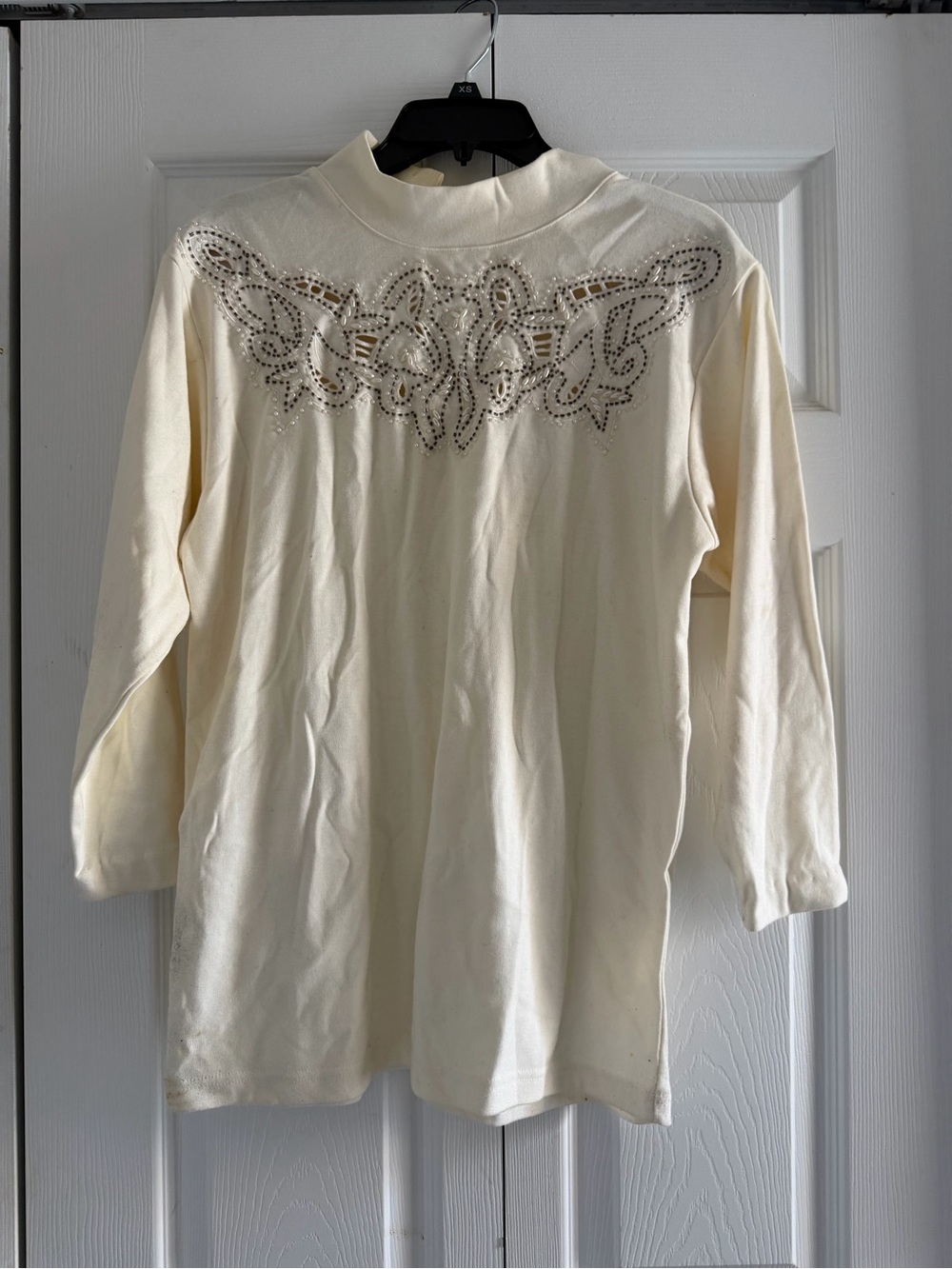 mine Cream Long Sleeve Embellished Cutout Top